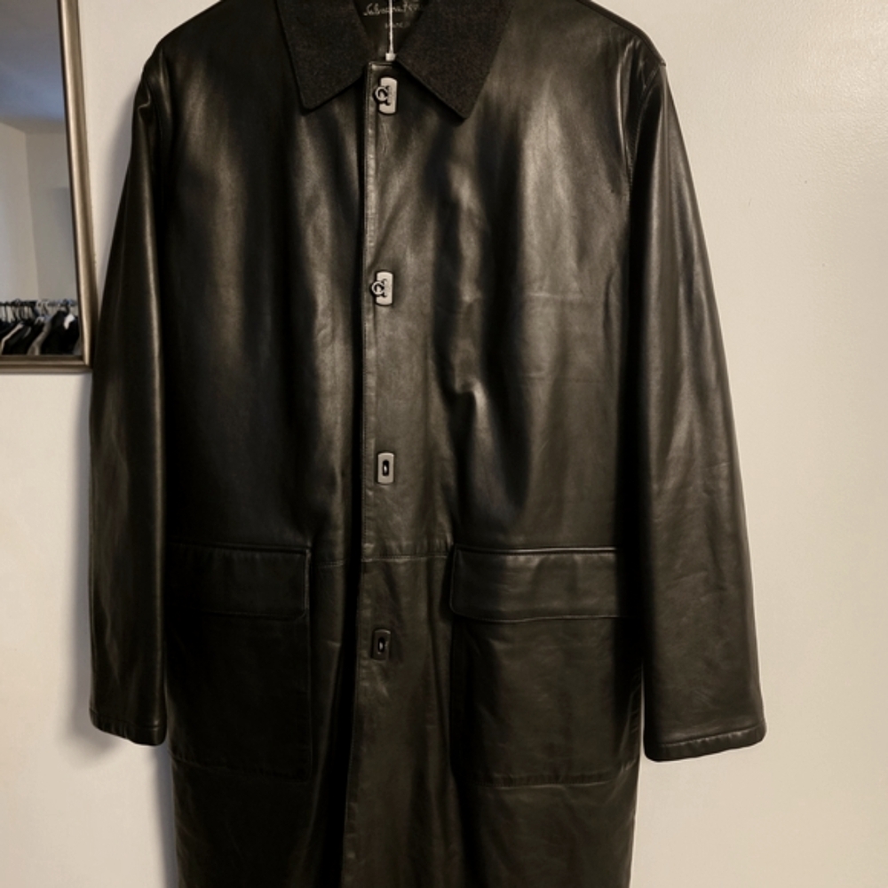 Ferragamo Men's Black Leather Coat